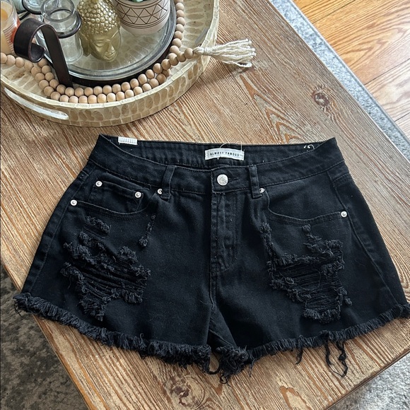 Almost Famous Black Distressed Jean Shorts - Picture 1 of 5